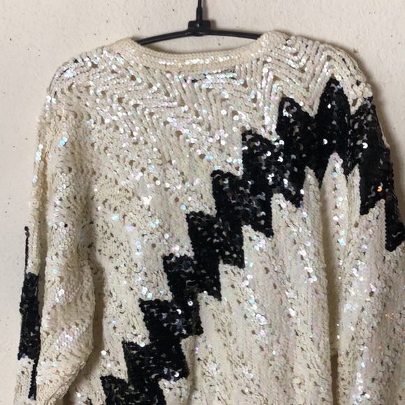 Vintage Sak Fifth Avenue SEQUIN SWEATER abstract Metalic pullover black … - Picture 10 of 11